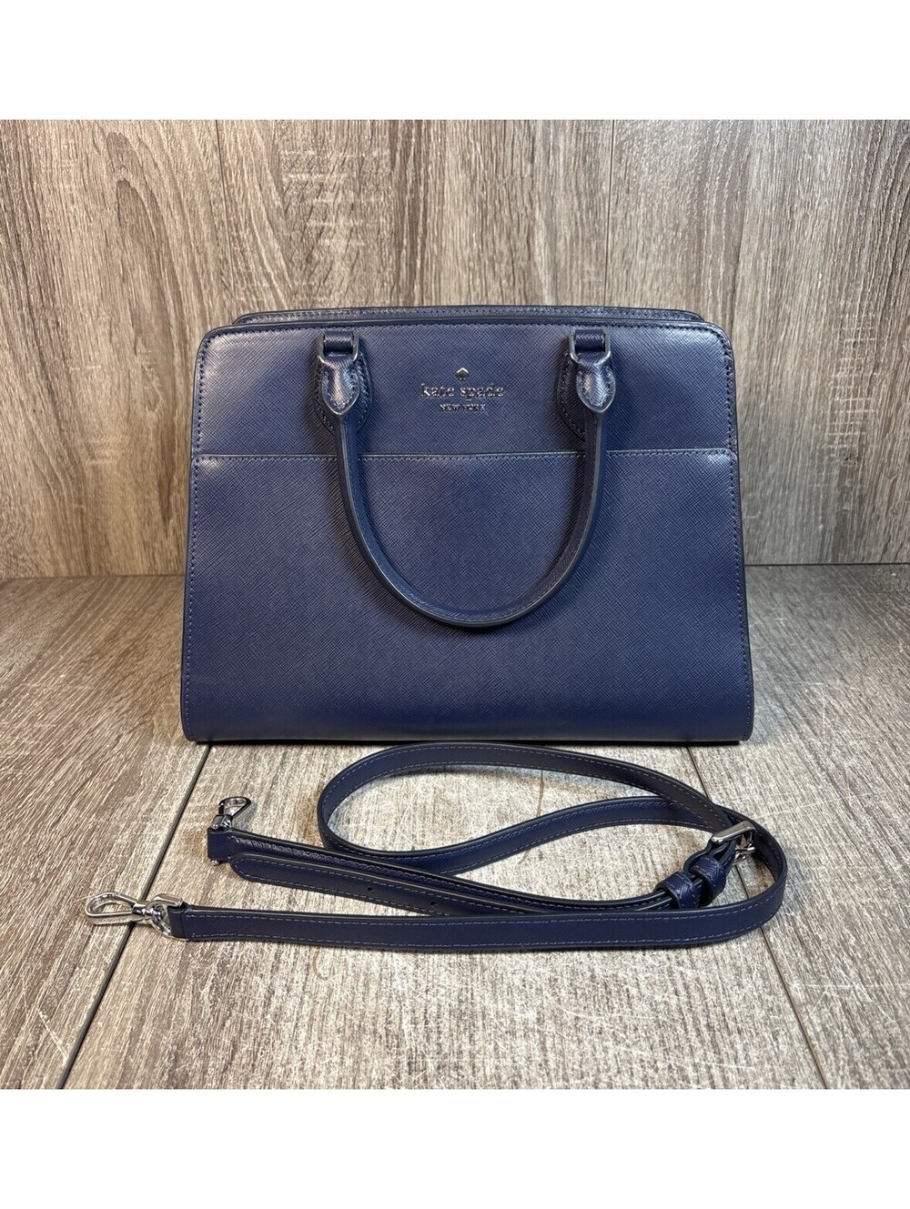 Kate Spade New York Navy Blue Saffiano Leather Satchel Crossbody Shoulder Bag